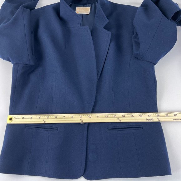 Vintage Pendleton Wool Blazer Navy Blue Coat 1 button Jacket Women Suit Size 14 - Picture 11 of 13